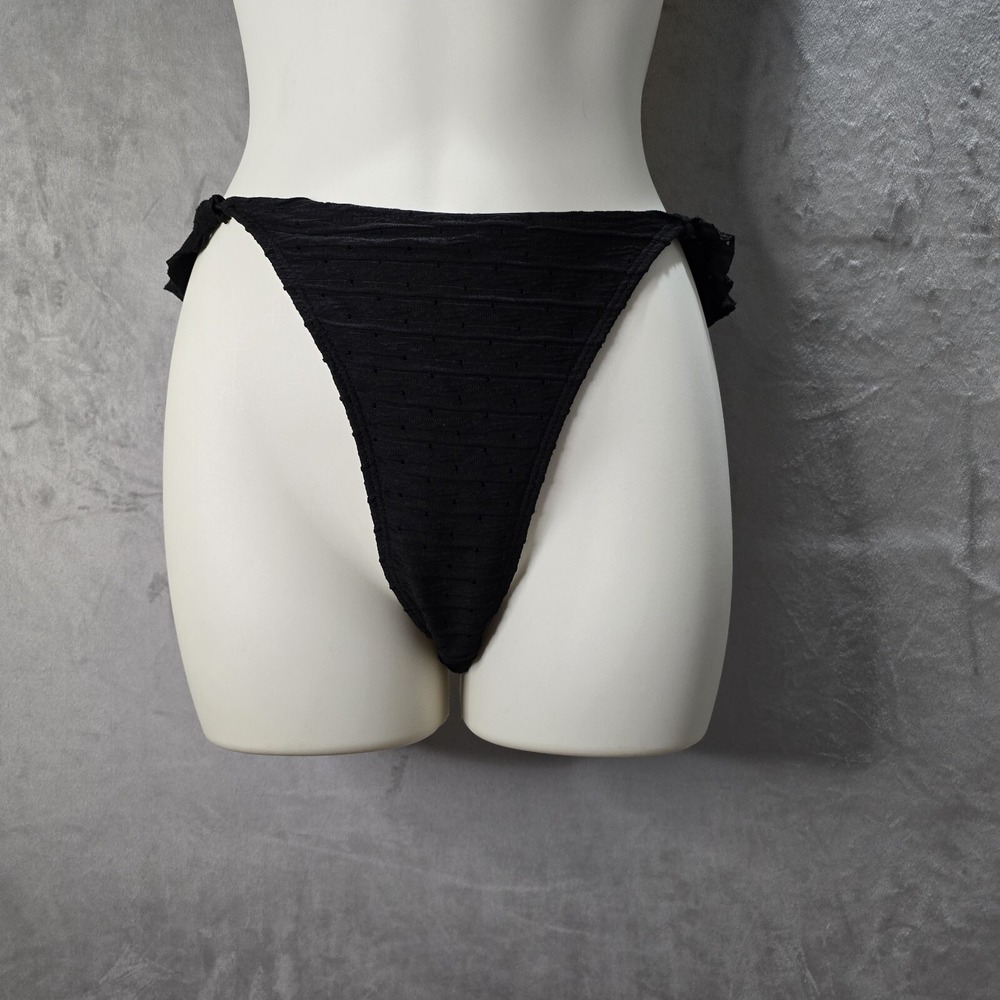 Swimsuit Bikini Bottoms Size Medium Black High Cut Textured Cheeky Ruffle